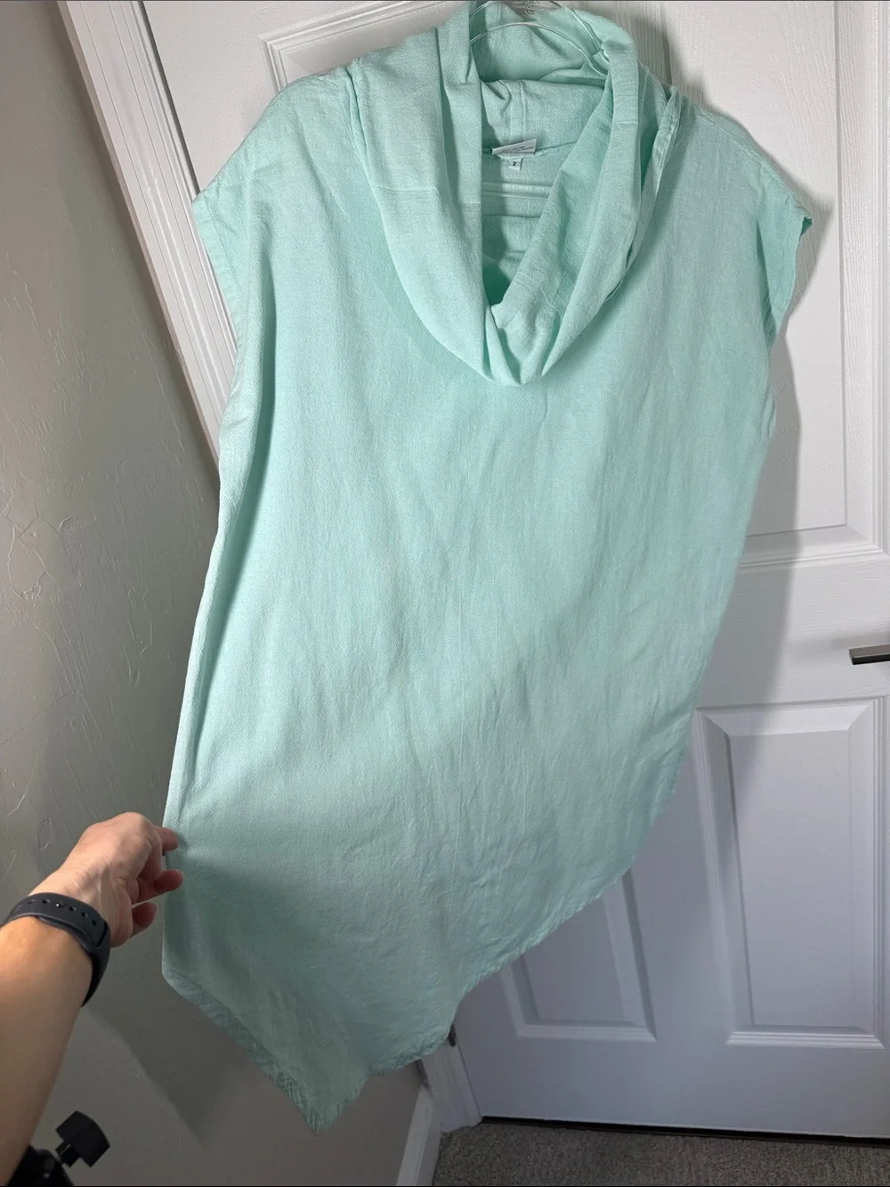 Oh My Gauze! Aqua mint green cowl neck sleeveless asymmetrical hem top size L/XL